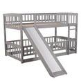 thumbnail image 6 of Harper & Bright Designs Twin Over Twin Low Bunk Bed with Slide Fence and Ladder, Multifunctional Wooden Floor Bunk Bed Frame with Small Door for Bedroom, Grey, 6 of 12
