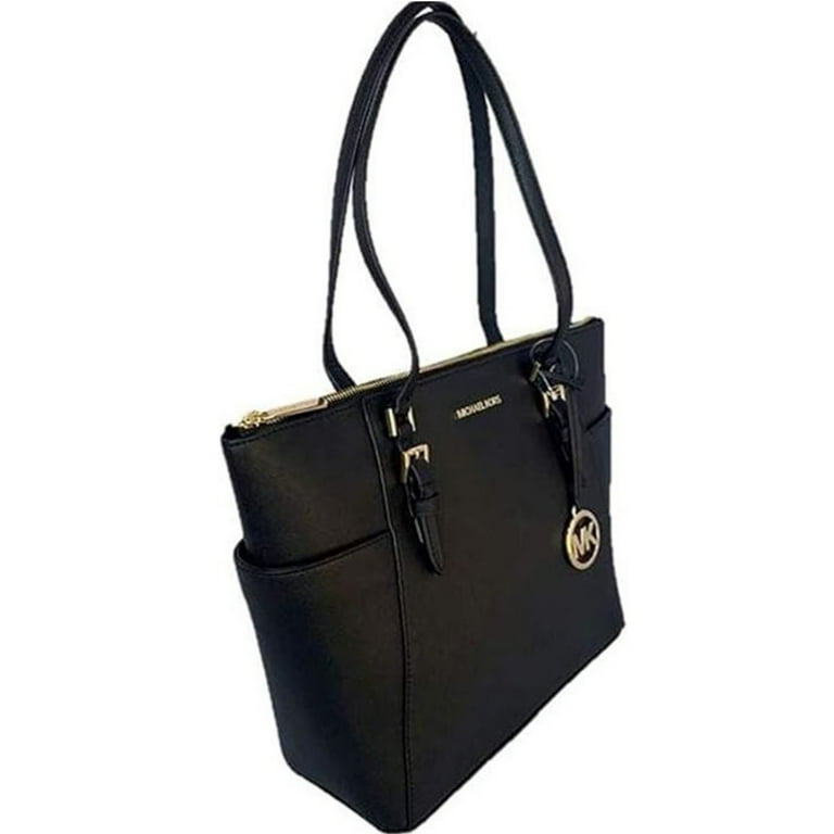 Michael Kors Large Saffiano Leather Shoulder Tote, Black and Gold