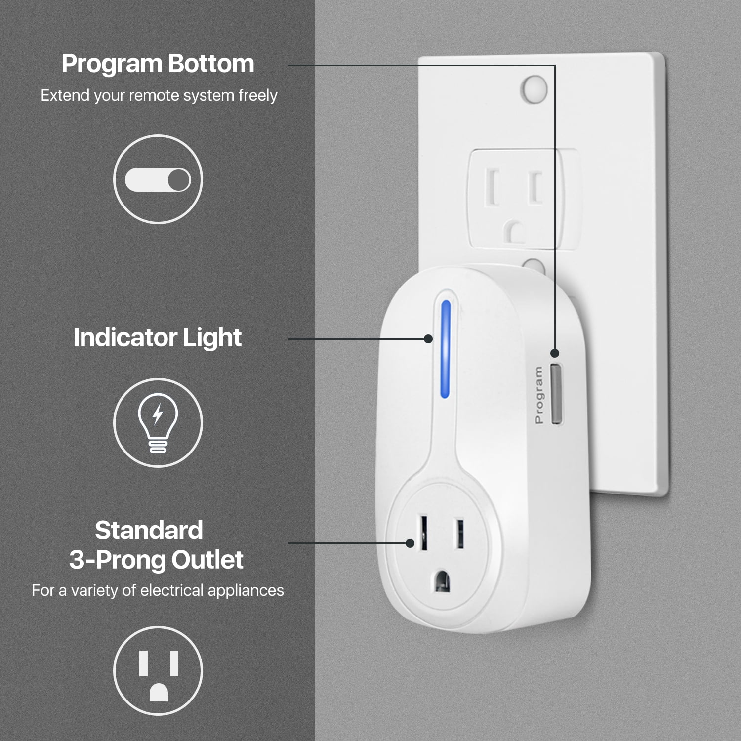 Remote Control Outlet Plug Adapter, US Plug 120V Wireless Remote Control  Power Socket Receptacle for Indoor Lamps and Household Appliances