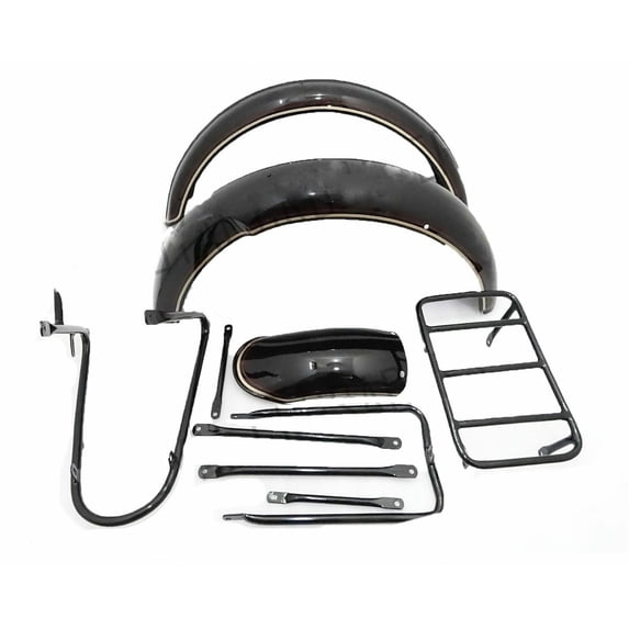 New Norton 16H Steel Black Front & Rear Mudguard Set With Complete stay Kit