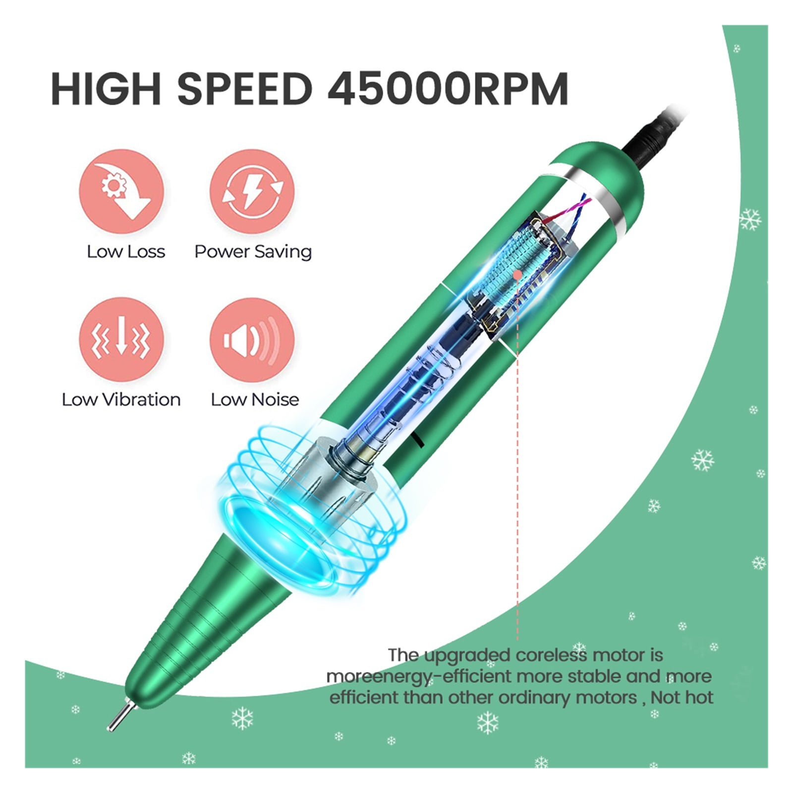 Professional Electric Nail Drill Machine, Portable Rechargeable 45000RPM Nail Drill For Acrylic Gel Nails, Manicure Polishing Tool ,Low Noise