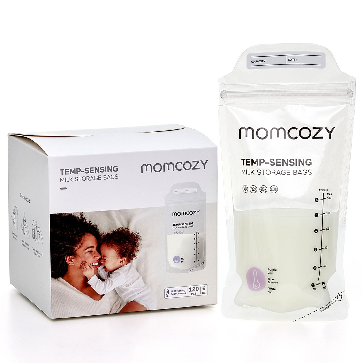 Momcozy Breastmilk Storing Bags, Temp-Sensing Discoloration Milk Storing Bags for Breastfeeding, Disposable Milk Storage Bag, 120pcs