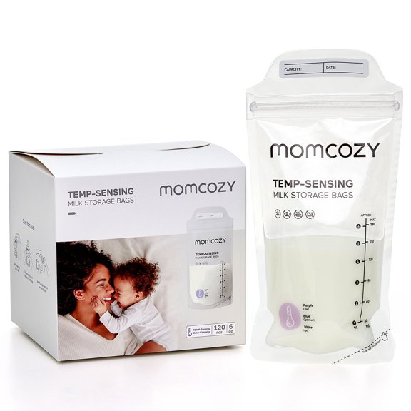 Momcozy Breastmilk Storing Bags, Temp-Sensing Discoloration Milk Storing Bags for Breastfeeding, Disposable Milk Storage Bag, 120 Bags