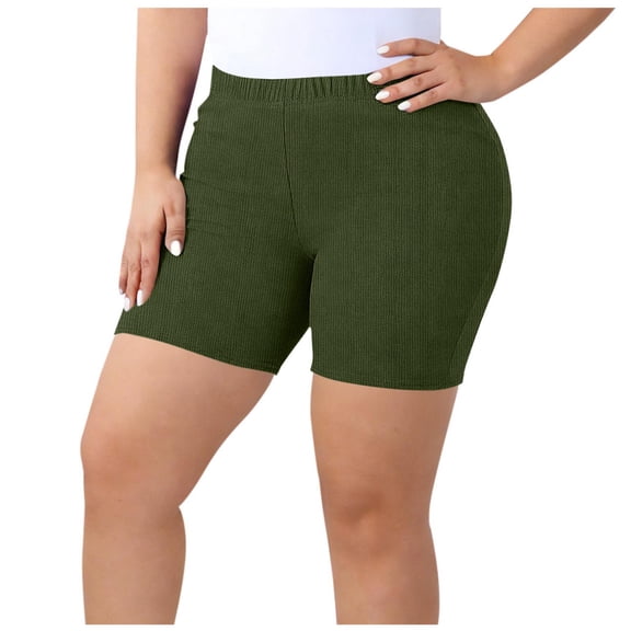 Fmbrln Womens Plus Size Yoga Gym Shorts Elastic Waist Stretchy Ribbed Workout Shorts Casual Comfy Running Athletic Shorts