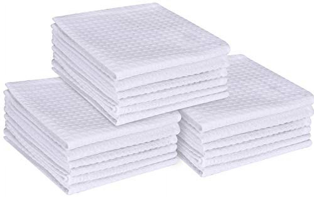 Native Fab Waffle 18 Pack Kitchen Dish Cloths Cotton 12x12 Absorbent Washable, Dish Towels, Restaurant Cleaning Towels, Bar Mops Towels, Rags for Home Kitchen Bars, White