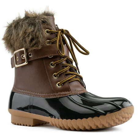Women's Rubber Mid Calf Warm Water Resistant Faux Fur Fleece Lined Hiking Snow Boots
