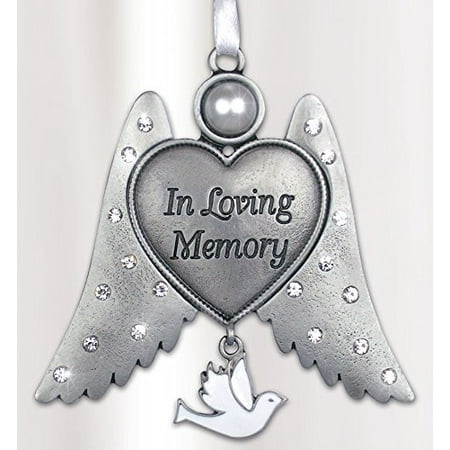 - Remembrance Angel Wings Ornament - In Loving Memory Engraved on Heart - White Hanging Dove Charm - Memorial Ornament
