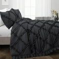 thumbnail image 2 of Diamond Ruffle Duvet Cover 3 Piece Set with Zipper, 400 Thread Count & 100% Egyptian Cotton, Luxury Design and Quilts Protector with Pillowcases - Dark Gray Solid, King Size., 2 of 5