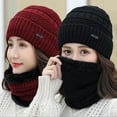 thumbnail image 2 of 2Pcs/Set English Logo Solid Color Ear Protection Hat Scarf Set Autumn Winter Women Knitted Beanie Pushing Lining Neckerchief Set, 2 of 9