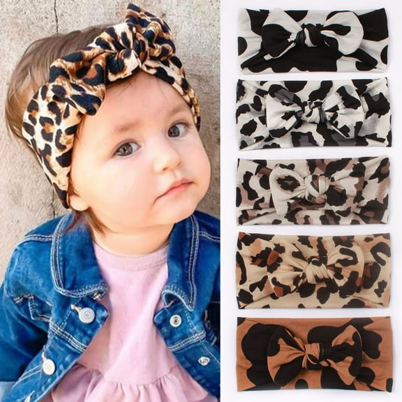 Baby Girls Soft Wide Leopard Hair Turban Head Wraps Kids Stretchy Knotted Bows Headband for Children Hair Accessories Infant Headwraps