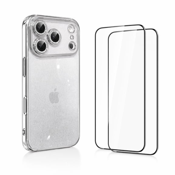 iPhone 17 Pro Max Case for Women, Clear Glitter Sparkly Protective Cover with Screen Protectors and Camera Lens Protectors