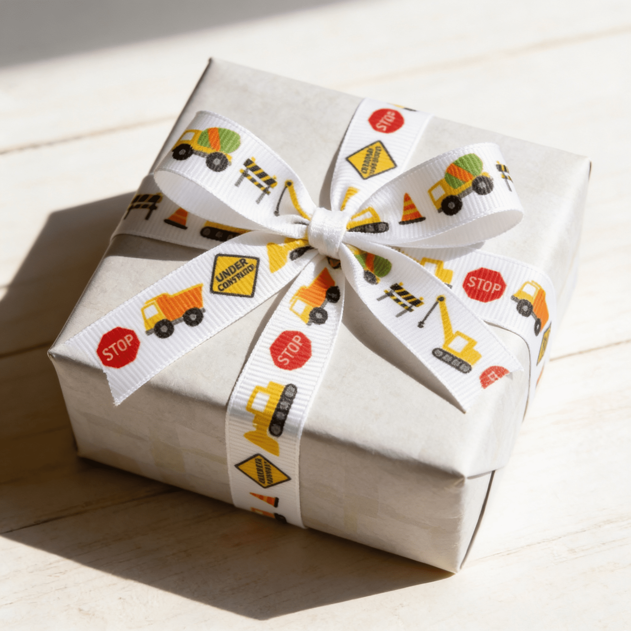 Ribbon Traditions 5/8” Grosgrain Construction Vehicles Print Ribbon, 6 Yards