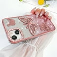 thumbnail image 2 of OOK for iPhone 14 Plus Case, Cute 3D Diamond Butterfly Pattern Luxury Slim Plating Bling Glitter Protective Phone Case with Screen Protector for Girls Women, Pink, 2 of 6