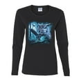 thumbnail image 2 of Owl Flying at Nihght In Front of the Moon Animal Lover Womens Graphic Long Sleeve T-Shirt, Black, Small, 2 of 3