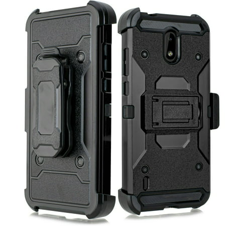 for Nokia 3.1C (Cricket), 3.1A (AT&T) Shockproof Defender Heavy Duty Cover with Kickstand & Swivel Belt Clip Holster Cell Phone Case Shock Absorption Armor Case