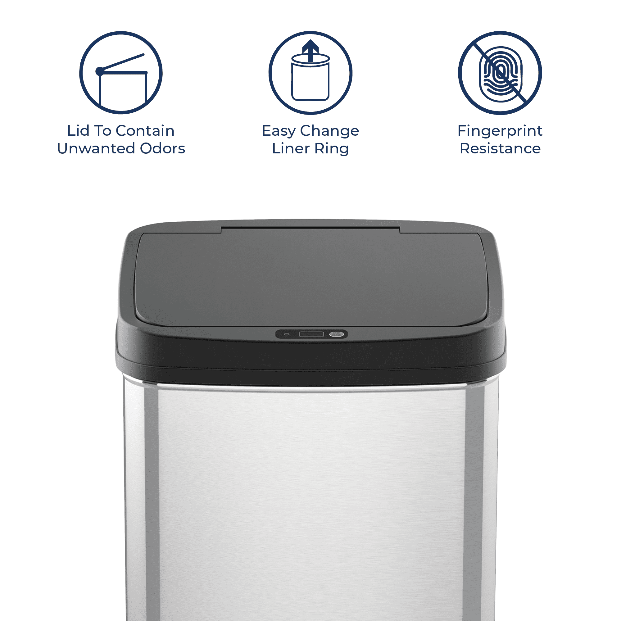 Nine Stars Automatic Kitchen Trash Can, 13.2 Gallon Stainless Steel Motion Sensor Garbage Bin with Soft Close Lid, Black