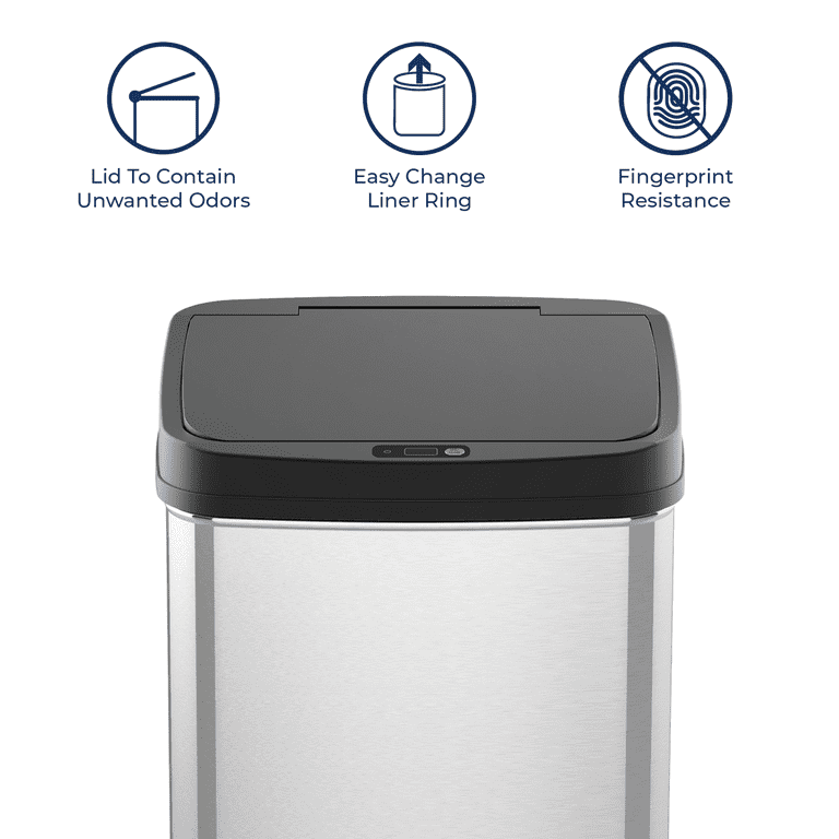 Nine Stars 13.2 Gallon Touchless Trash Can, Stainless Steel