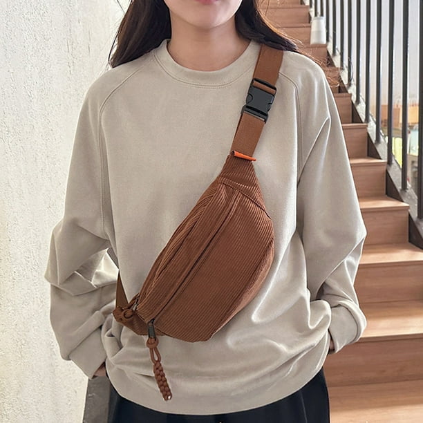 Bolsa de pecho de lona bandolera para hombre y mujer | Mochila bandolera de gran capacidad | Correa ajustable | Multibolsillo Viajes, Ciclismo, Exterior, Uso Casual | 33x16x9cm | 1 pieza | Blanco