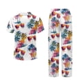 thumbnail image 6 of Yuyamidu Hawaiian Palm Trees Women's Sleep Set Short Sleeve Pajama Top & Matching Long Pants Summer Sleepwear Loungewear with Pockets, 6 of 7