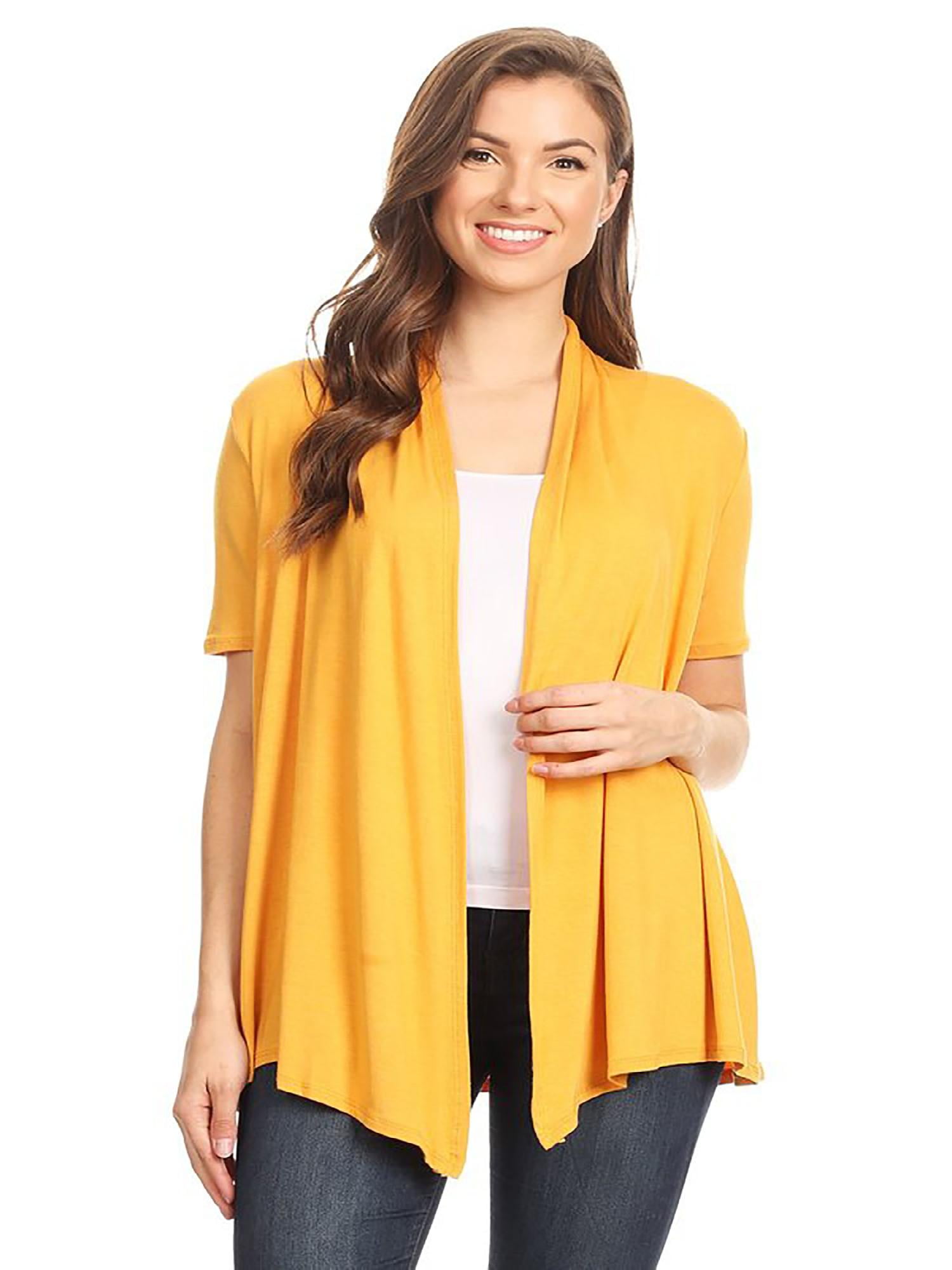 Women's Casual Basic Short Sleeves Open Front Draped Solid Cardigan ...