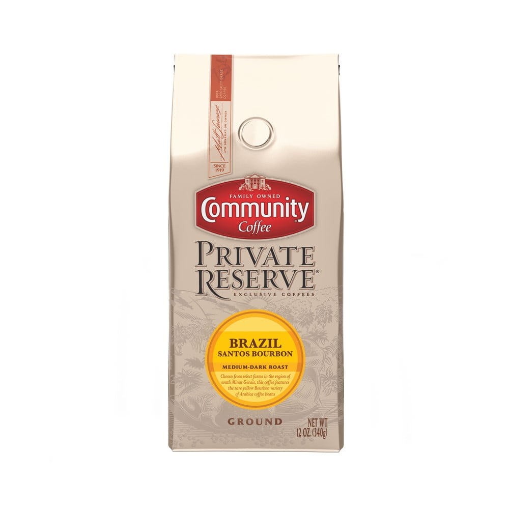 Community Coffee MediumDark Roast Ground Coffee, Brazil Santos Bourbon