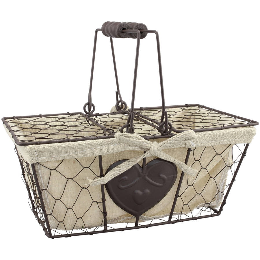 Stonebriar Metal Basket with Heart Shaped Details and Lid with Handles