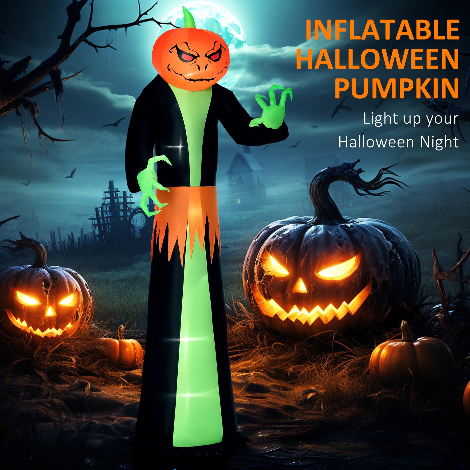 Alvantor Inflatable Halloween Decorations 9" Blow Up Ghost LED Display with Pumpkin Head for Party, Holiday Waterproof