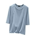 thumbnail image 1 of Timegard Hauts pour Femmes Col Rond Manches 3/4 Blouse Ample Confortable Décontractée Couleur Unie Pyjama Tee Hauts, 1 of 6