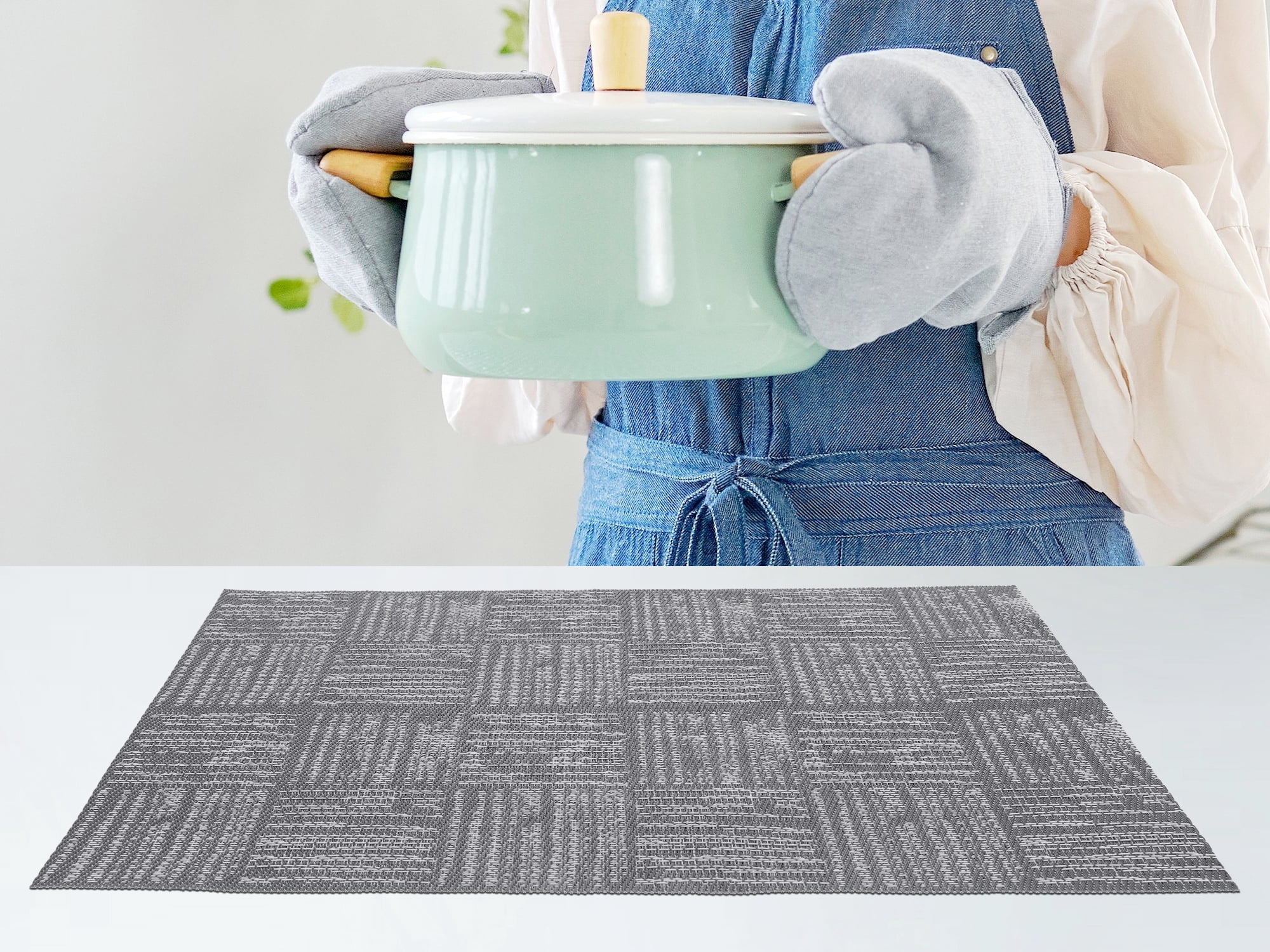 Unique Bargains Vinyl Placemats for Kitchen Dining Table Wipeable Mat Dark Gray 18x12in