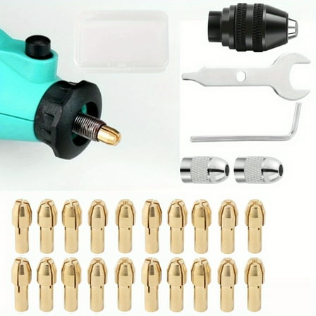 Professional Dremel Chuck Set with 20 Collets (0.5-3.2mm) and Storage Case