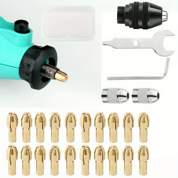 Professional Dremel Chuck Set with 20 Collets (0.5-3.2mm) and Storage Case