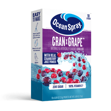 Ocean Spray On-The-Go Powdered Drink Mix, Cranberry Grape, Zero Sugar, 10 Count