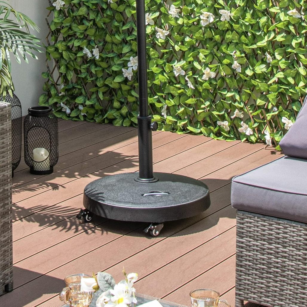 WJSP 51 lbs Patio Umbrella Base with Wheels, 20.5 Inches Heavy Duty Round Outdoor Umbrella Stand for 10 ft Table Market Offset Umbrella, Fit Umbrella Pole 1.5-1.9 inches, Weighted Umbrella Base