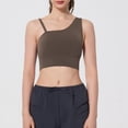 thumbnail image 5 of Wang6 One Shoulder Cropped Tank Tops Trendy Wireless Workout Longline Bras Seamless Running Gym Yoga Tops Coffee XL, 5 of 5