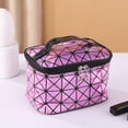 thumbnail image 2 of Fashion Handbag Travel Wash Bag Large Capacity Stripe Lattice Laser Toiletry Bag Zipper Makeup Bag Women Cosmetic Bag Korean Storage Bag RED, 2 of 8