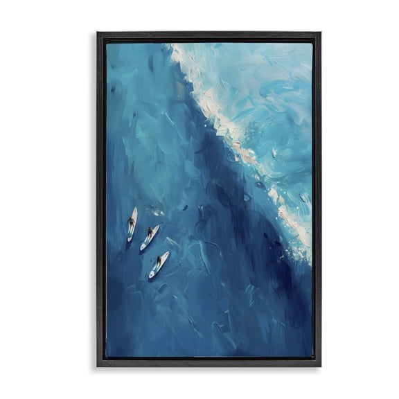 Stupell Industries Contemporary Surfers & Wave Aerial View Black Floating Frame Canvas Art, 17 x 25, by LSR Design Studio