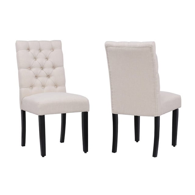 Costaelm Jameson Fabric Tufted Dining Side Chair 2 Pc Set in Beige