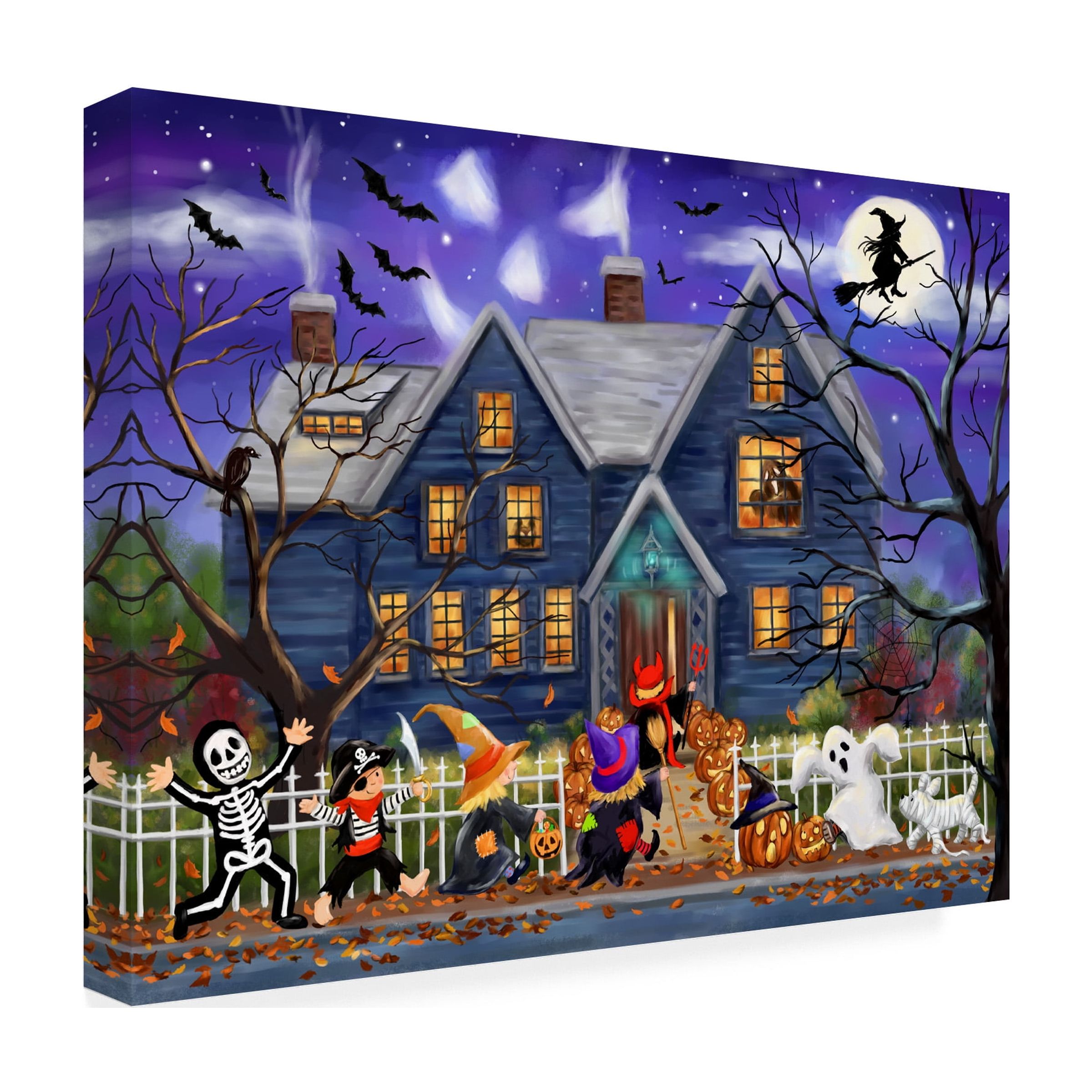 Canvas Wall Art - MAKIKO 'Halloween Hounted House' Wall Art for Living Room, Bedroom, or Office DÃ©cor by Trademark Fine Art - 24 x 18 Inches