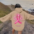 thumbnail image 4 of Oversized Sweatshirt for Women Pink Ribbon Print Cancer Awareness Hoodie Long Sleeve Fall Winter Pullover Tops (Khaki, S), 4 of 6