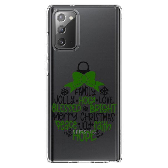 DistinctInk Clear Shockproof Hybrid Case for Galaxy Note 20 ULTRA (6.9" Screen) - TPU Bumper Acrylic Back Tempered Glass Screen Protector - Christmas Words Ornament Black Green