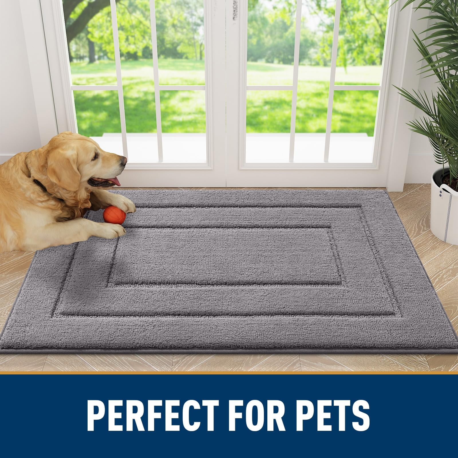 Buganda Door Mat for Inside, Absorbs Moisture and Low Profile Doormat Outdoor, Dirt Trapper Rugs for Entryway, 16"x24", Grey