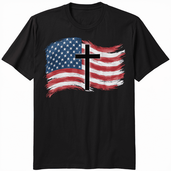 American Flag Cross for Patriotic USA Christians God Faith T-Shirt