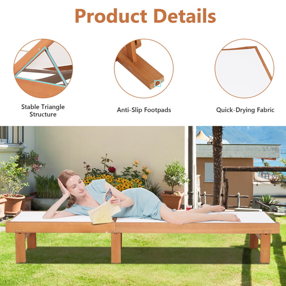 Aimee Lii Outdoor Wood Chaise Lounge Chair with 5-Postion Adjustable Back, Patio Loungers