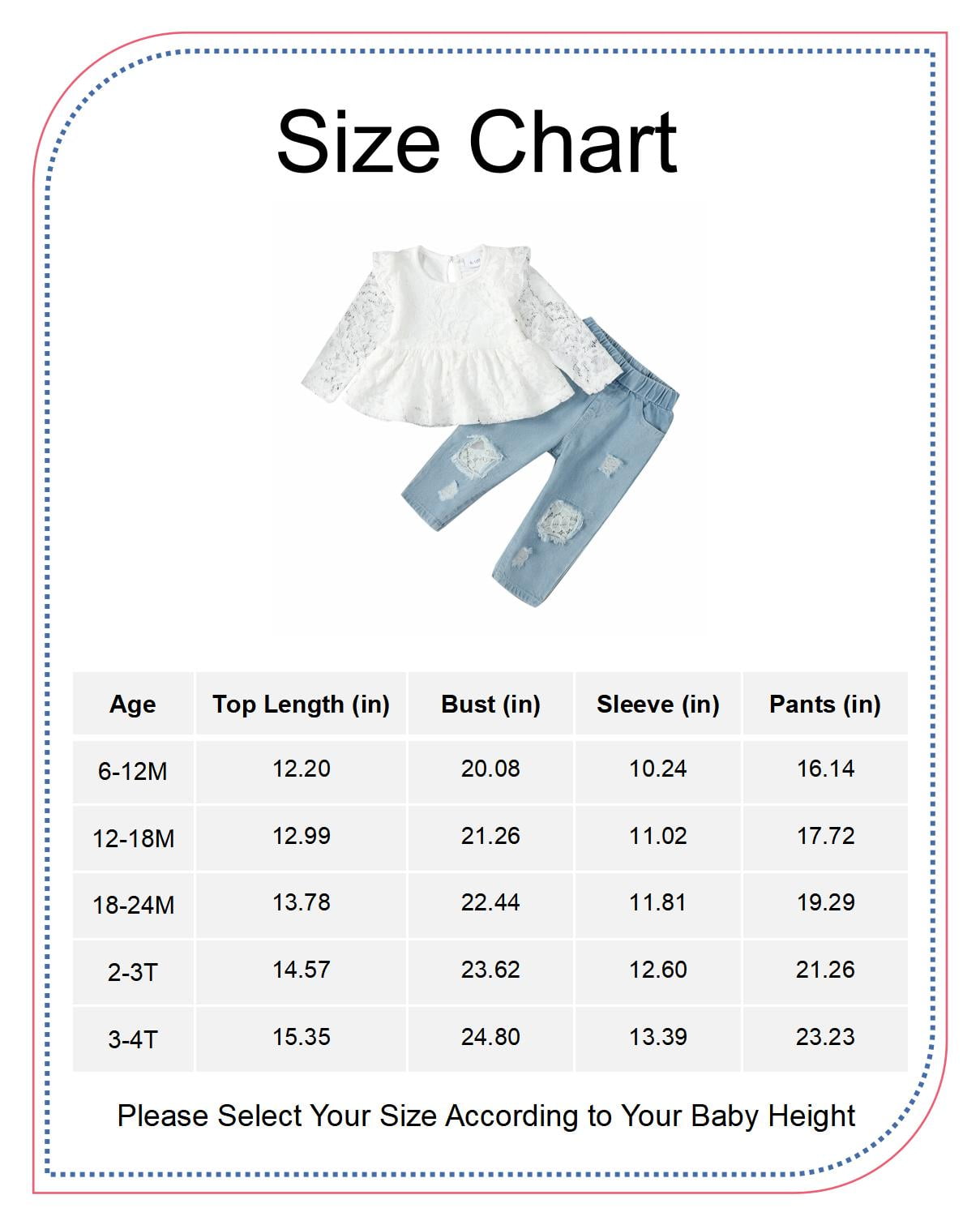 6 Months Infant Baby Girls Clothes Baby Girls Outfits 6-12 Months Girls Long Sleeve Solid Color Top Jeans Pants 2PCS Set White