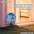 thumbnail image 5 of VOREEN Solar Gazing Ball, 10" Mosaic Glass Gazing Globe with Solar Light, Handmade Outdoor Yard Decor Sphere for Patio Lawn Garden, Gift for Mom Wife Friend, Peacock Feather Design (Blue), 5 of 8