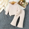 thumbnail image 2 of Odeerbi 1-4 Years Infant Girls Outfits Rib Knit Cotton Hoodies Flared Pants Two-piece Set Long Sleeve Irregular Top Bell Bottom Trousers Infant Girls Clothes, 2 of 8