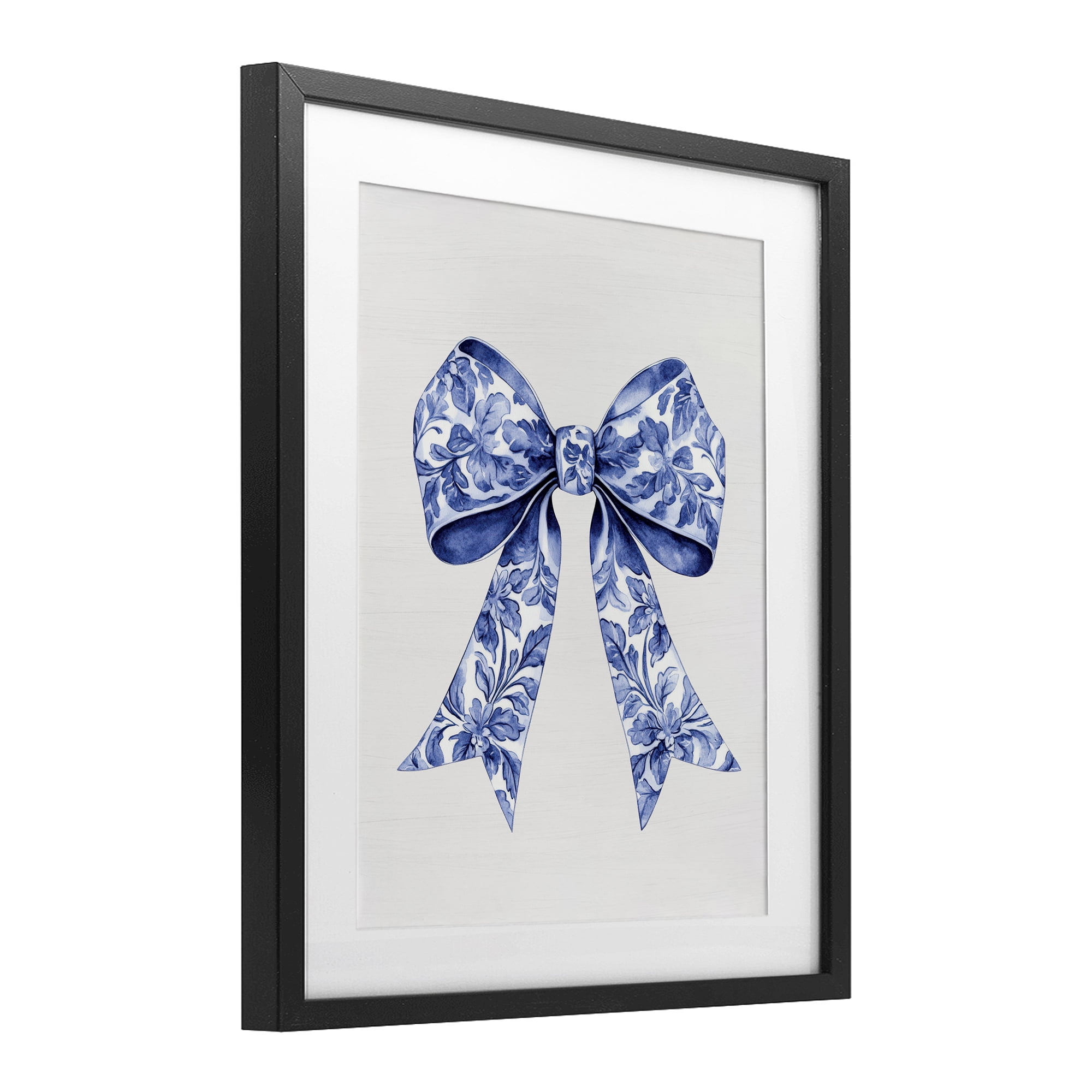 Vintage Toile Flower Ribbon Black Framed Print Under Glass, design by Lettered and Lined