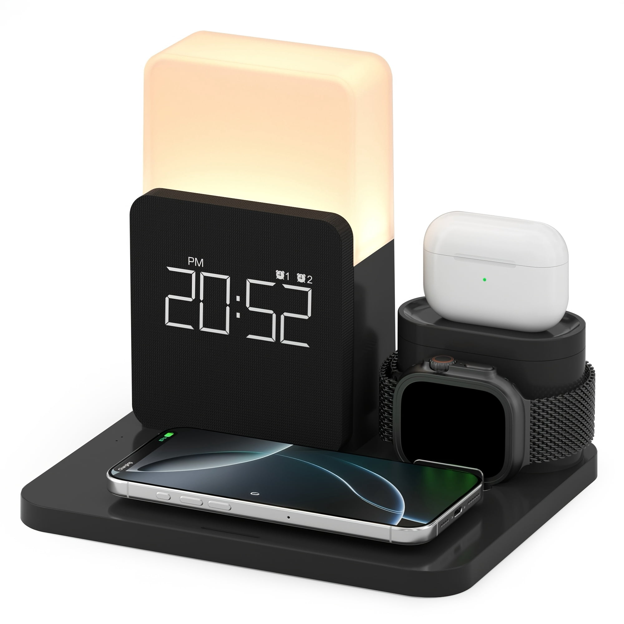 3 In 1 Wireless Charging Alarm Clock for Iphone 15 Wireless Charging Dock for Iphone 12 16 Samsung