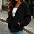 thumbnail image 5 of Qiopertar Hoodies for Women Zip Up Fleece Hoodie Long Sleeve Casual Oversized Sweatshirt Solid Color Drawstring Kangaroo Pocket Fall Winter Spring Tops Black XXL, 5 of 7