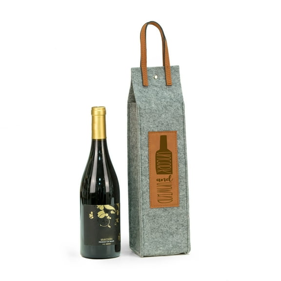 Uncork & Unwind felt wine tote with brown accents